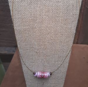 Choker, minimalist, copper wire,pink porcelain